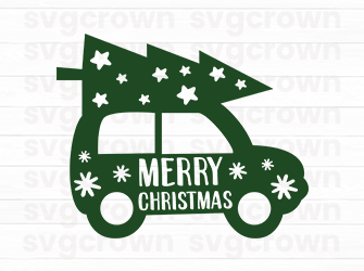 green christmas car with tree svg